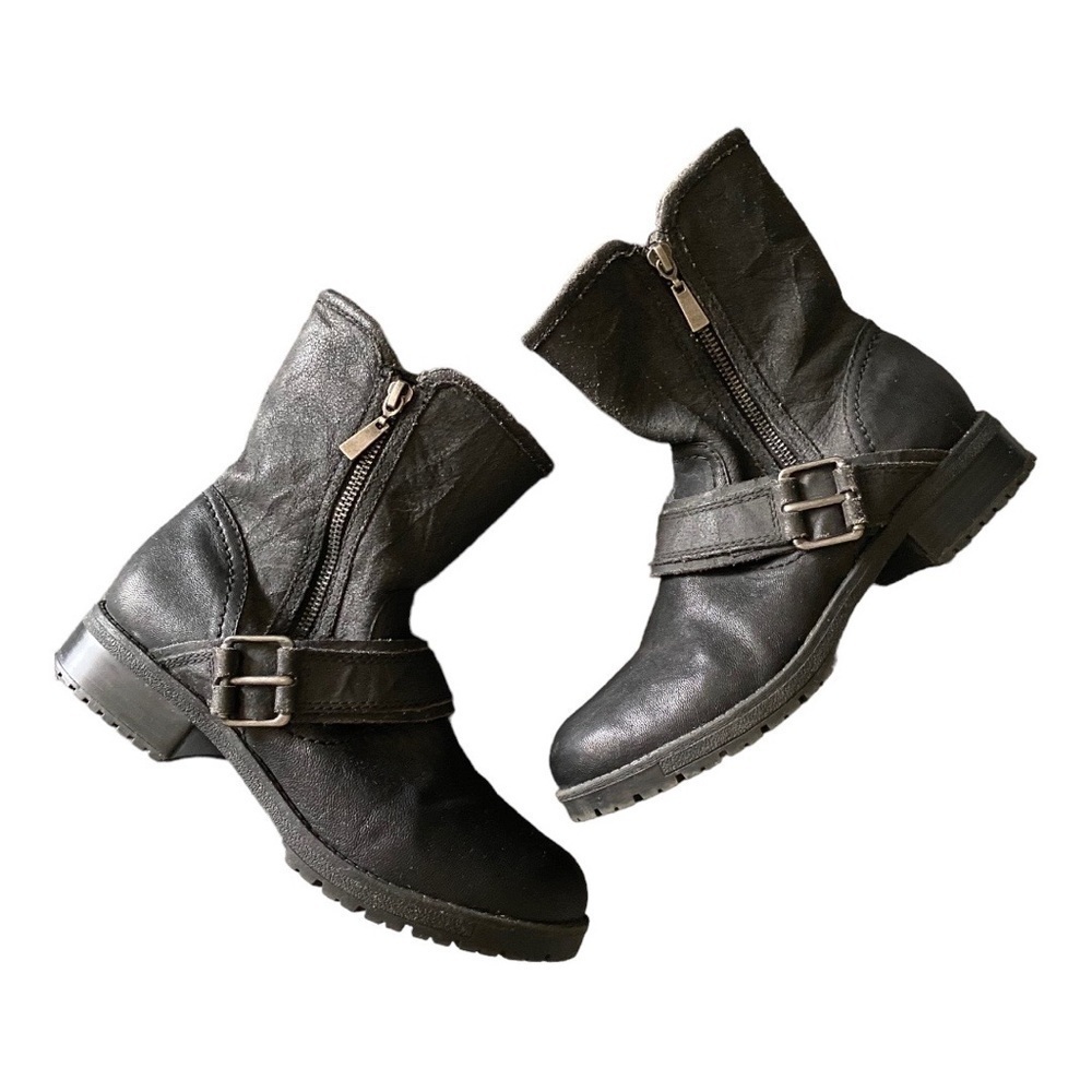 CLARKS-BLACK MOTO BOOTS-SIZE 8